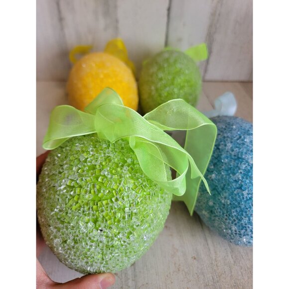 Beaded large egg pastel Easter ornament hanging set decor - Picture 5 of 6